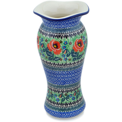 Polish Pottery Vase 11&quot; Playful Poppy UNIKAT