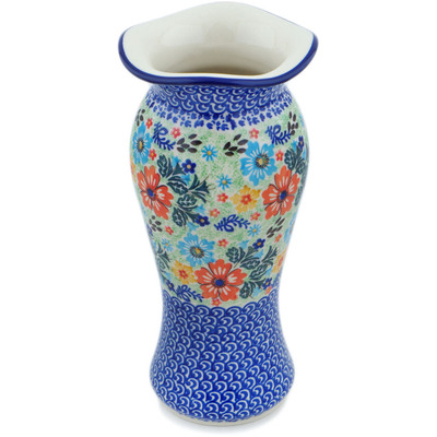 Polish Pottery Vase 11&quot; Red Floral Delight UNIKAT