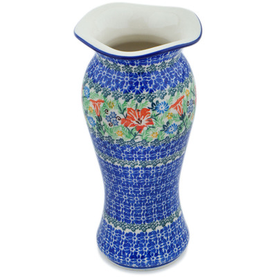 Polish Pottery Vase 11&quot; Trumpet Garden UNIKAT