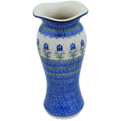 Polish Pottery Vase 11&quot; Tulip Motif UNIKAT