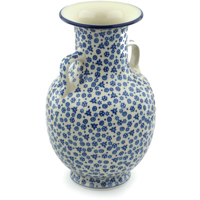 Polish Pottery Vase 12&quot; Blue Confetti