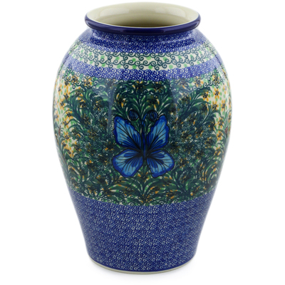 Polish Pottery Vase 12&quot; Butterfly Holly UNIKAT