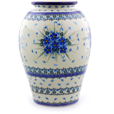 Polish Pottery Vase 12&quot; Forget Me Not UNIKAT
