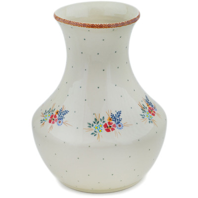 Polish Pottery Vase 14&quot; Rustic Field Flowers Red