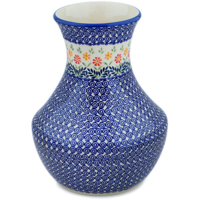 Polish Pottery Vase 14&quot; Wave Of Flowers
