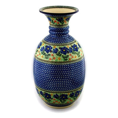 Polish Pottery Vase 17&quot; Midnight Blooms UNIKAT