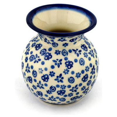 Polish Pottery Vase 4&quot; Blue Confetti
