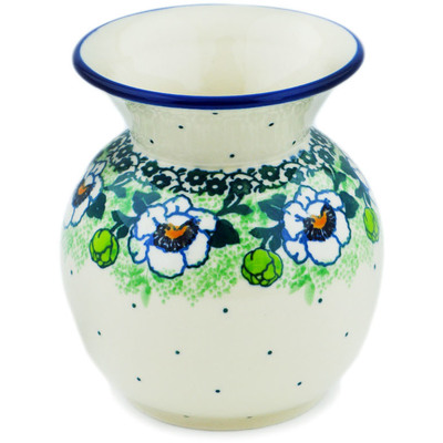 Polish Pottery Vase 4&quot; Green Flora
