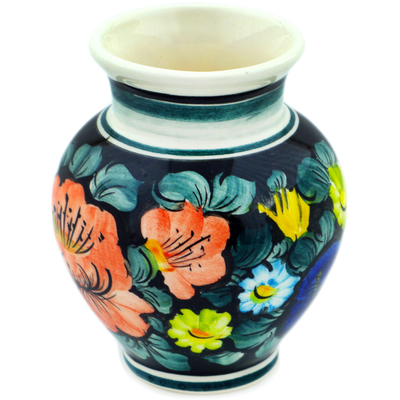 faience Vase 4&quot; Little Flower Patch Black