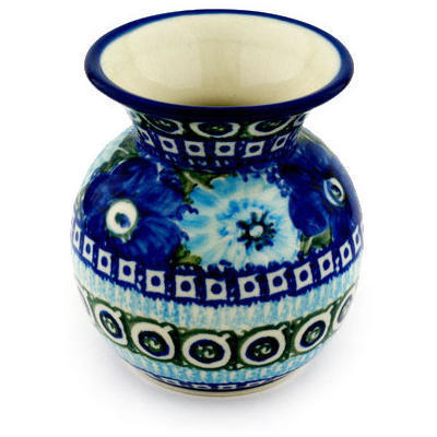 Polish Pottery Vase 4&quot; Winter Chrysanthimum UNIKAT