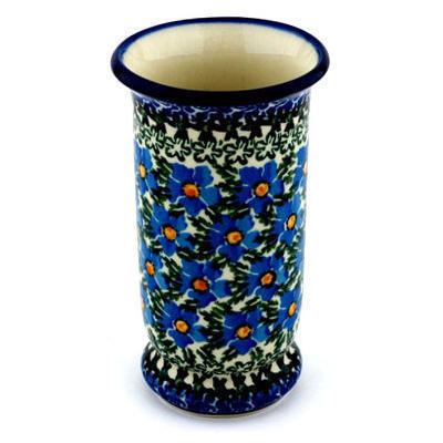 Polish Pottery Vase 5&quot; Blue Daisy Dream UNIKAT