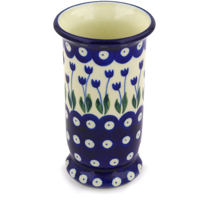 Polish Pottery Vase 5&quot; Blue Tulip Peacock