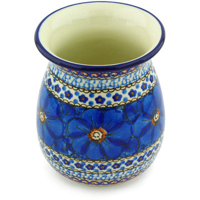 Polish Pottery Vase 5&quot; Cobalt Poppies UNIKAT
