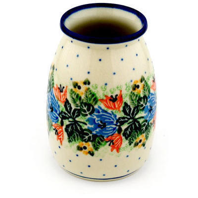 Polish Pottery Vase 5&quot; Dotted Floral Wreath UNIKAT