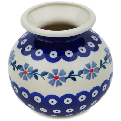 Polish Pottery Vase 5&quot; Peacock Forget-me-not