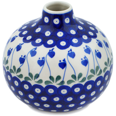 Polish Pottery Vase 6&quot; Bleeding Heart Peacock