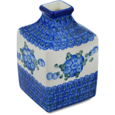 Polish Pottery Vase 6&quot; Blue Poppies