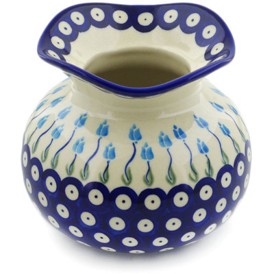 Polish Pottery Vase 6&quot; Peacock Tulip Garden
