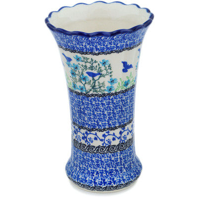 Polish Pottery Vase 7&quot; Blue Bird Flying UNIKAT