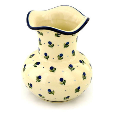 Polish Pottery Vase 7&quot; Blue Buds