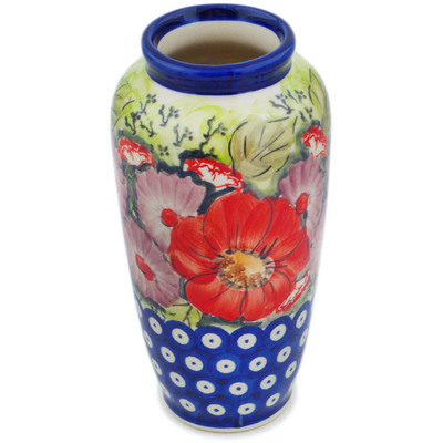 Polish Pottery Vase 7&quot; Blue Eyes Bouquet UNIKAT
