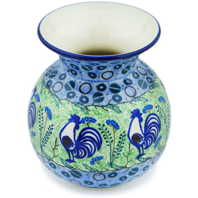 Polish Pottery Vase 7&quot; Blue Rooster UNIKAT