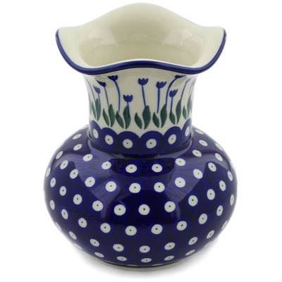 Polish Pottery Vase 7&quot; Blue Tulip Peacock