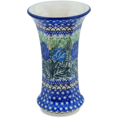 Polish Pottery Vase 7&quot; Brilliant Blue Rose UNIKAT