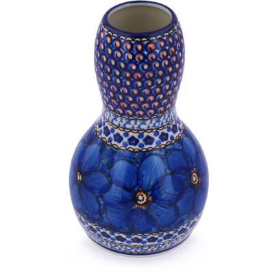 Polish Pottery Vase 7&quot; Cobalt Poppies UNIKAT