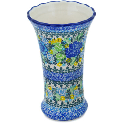 Polish Pottery Vase 7&quot; Lime Bouquet UNIKAT