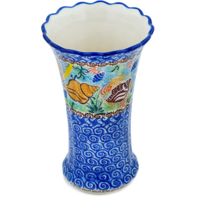 Polish Pottery Vase 7&quot; Ocean Whisper UNIKAT