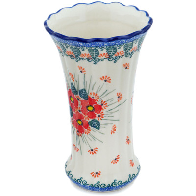 Polish Pottery Vase 7&quot; Pink Forget Me Not UNIKAT