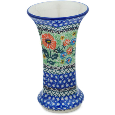 Polish Pottery Vase 7&quot; Poppy Parade UNIKAT