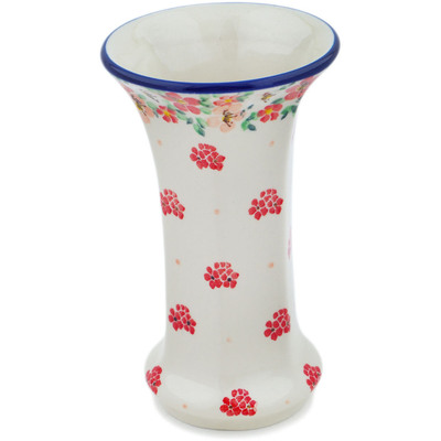 Polish Pottery Vase 7&quot; Rosey Starburst Poppy UNIKAT