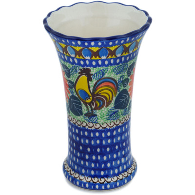 Polish Pottery Vase 7&quot; Summer Rooster UNIKAT