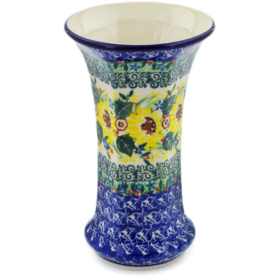 Polish Pottery Vase 7&quot; Yellow Garden UNIKAT