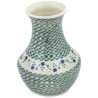 Polish Pottery Vase 8&quot; Lucky Blue Clover