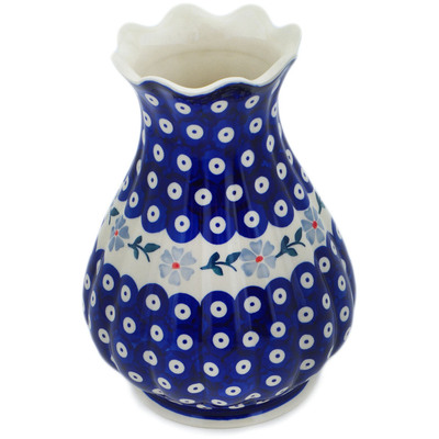 Polish Pottery Vase 8&quot; Peacock Forget-me-not