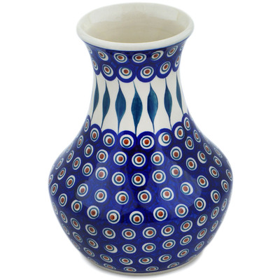 Polish Pottery Vase 8&quot; Peacock