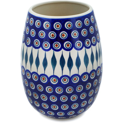 Polish Pottery Vase 8&quot; Peacock