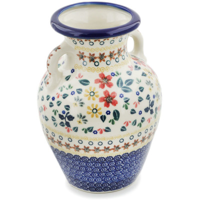 Polish Pottery Vase 8&quot; Red Anemone Meadow UNIKAT
