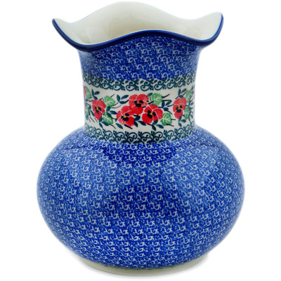 Polish Pottery Vase 8&quot; Red Pansy