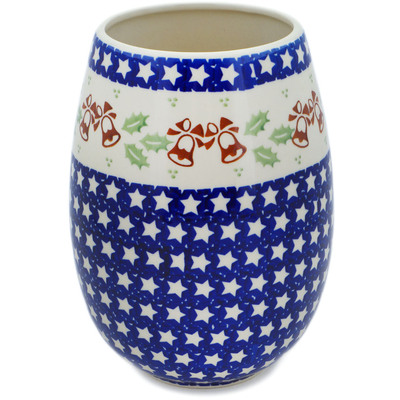 Polish Pottery Vase 8&quot; Sleigh Bells
