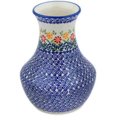 Polish Pottery Vase 8&quot; Wave Of Flowers