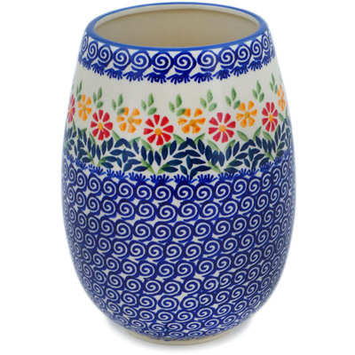 Polish Pottery Vase 8&quot; Wave Of Flowers