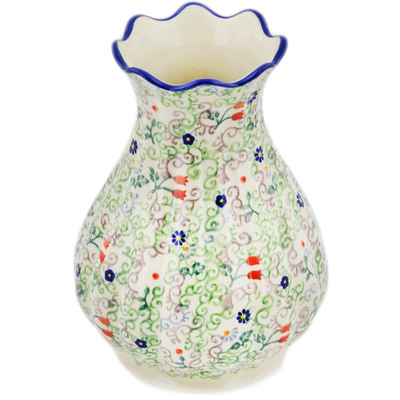 Polish Pottery Vase 8&quot; Whimsical Vines UNIKAT