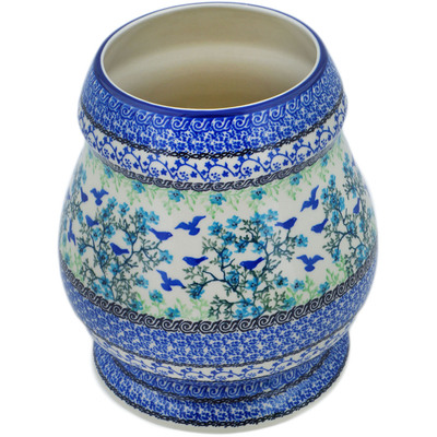 Polish Pottery Vase 9&quot; Blue Bird Flying UNIKAT