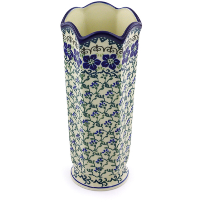 Polish Pottery Vase 9&quot; Blue Dogwood