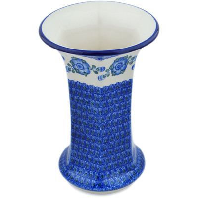 Polish Pottery Vase 9&quot; Blue Poppies
