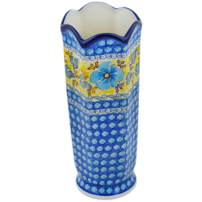 Polish Pottery Vase 9&quot; Brilliant In Blue UNIKAT